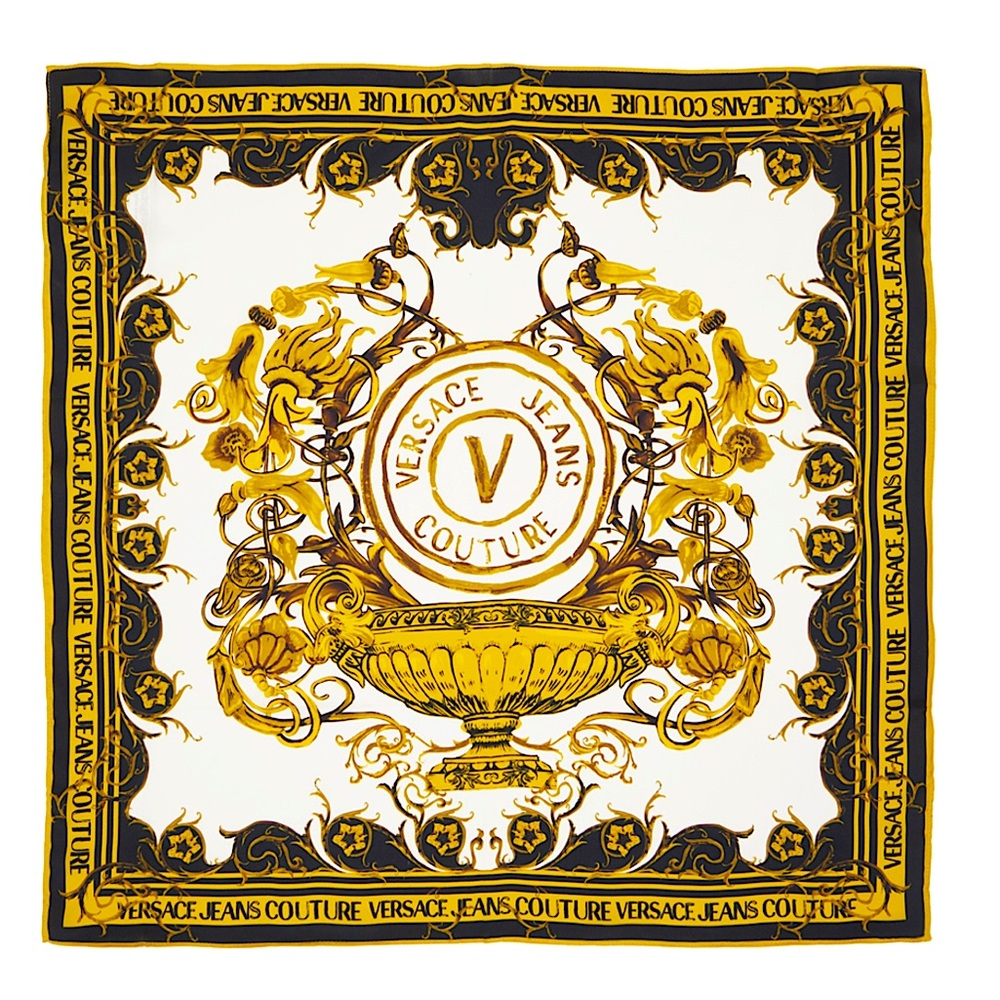 Versace White & Gold Garden Emblem Scarf